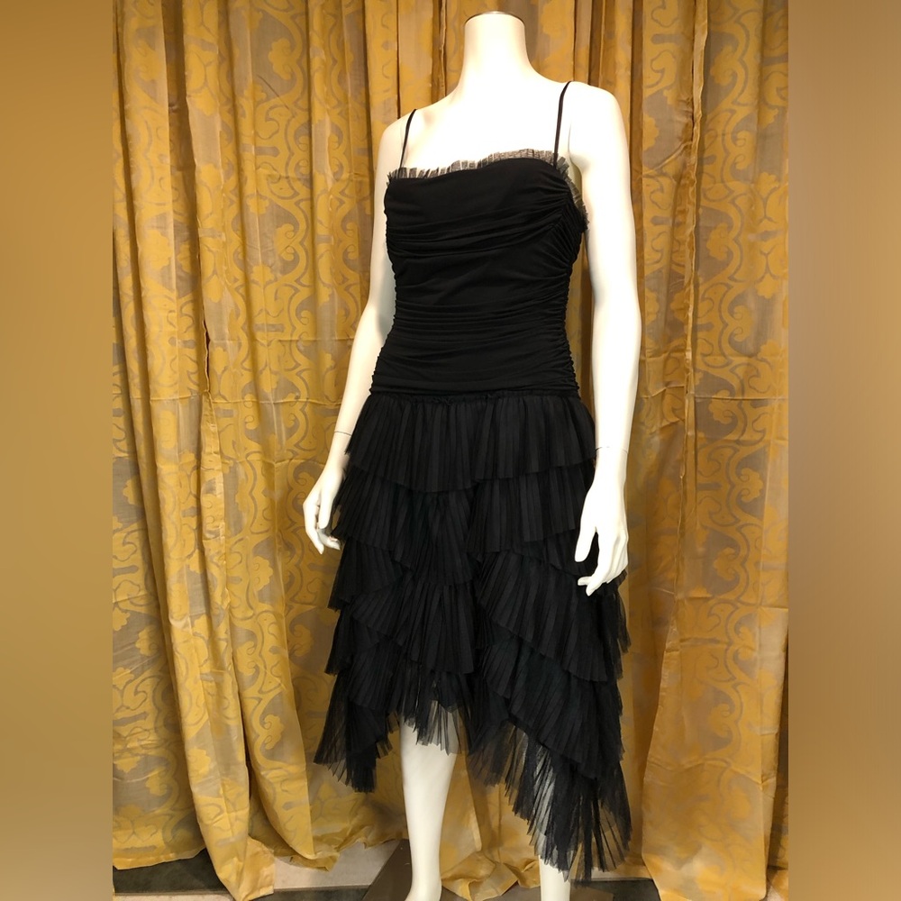 BCBGMaxAzria 2006 Black Corset Tiered Tulle High Low Prom Cocktail Party Dress